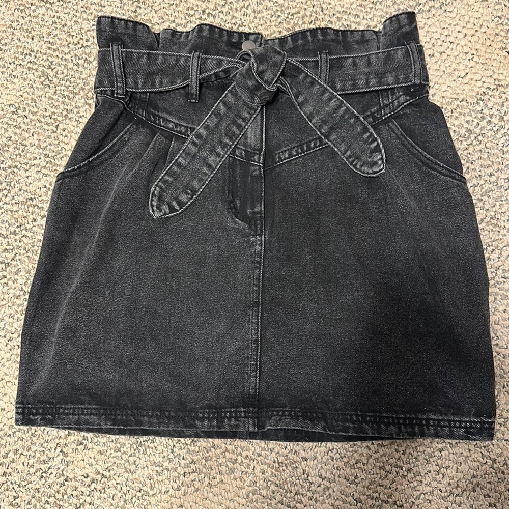 Denim mini skirt with tie belt